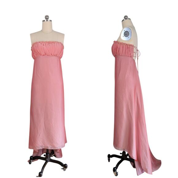 Vintage Prom Dress Maxi Gown 10 Pink 90s Y2K Fairy Princess Corset Floral Empire - Picture 1 of 16